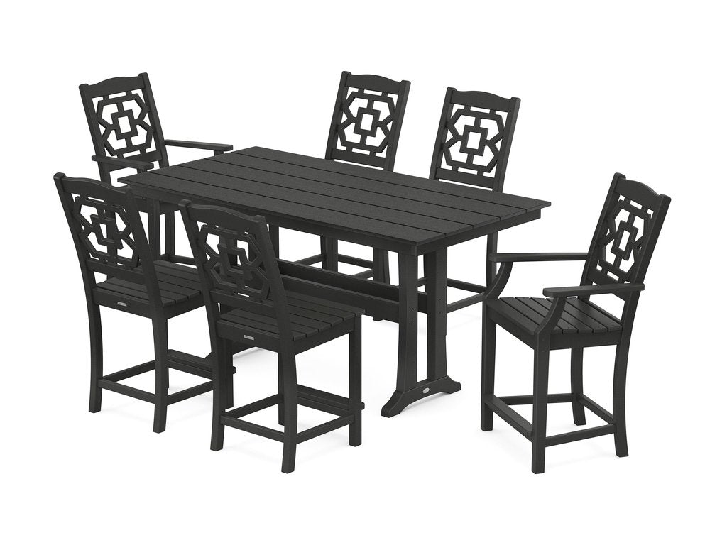 Chinoiserie 7-Piece Farmhouse Counter Set with Trestle Legs Photo