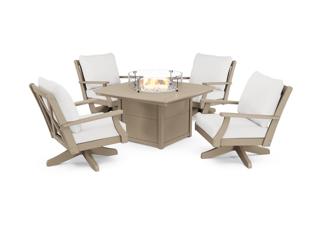 Braxton 5-Piece Deep Seating Swivel Conversation Set with Fire Pit Table Photo