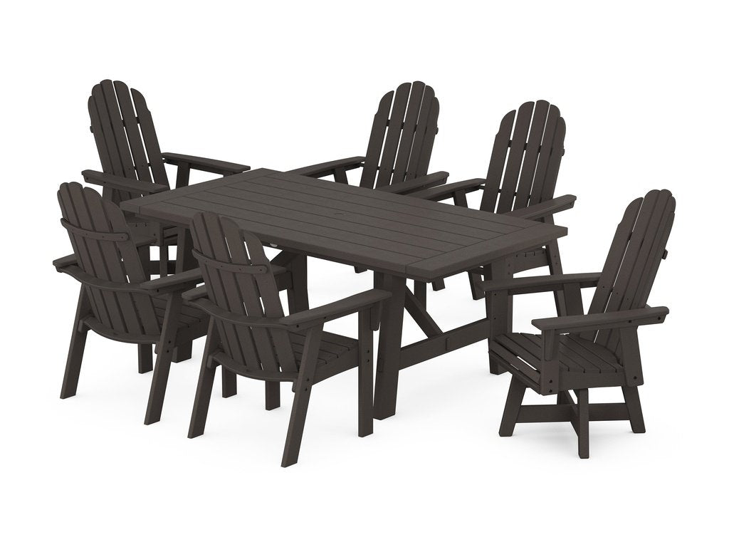 Vineyard Curveback Adirondack Swivel Chair 7-Piece Rustic Farmhouse Dining Set Photo