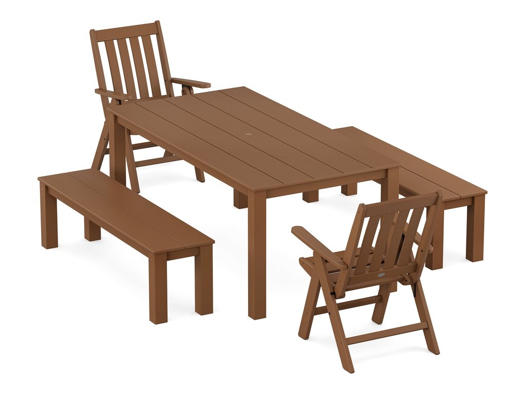 Vineyard Folding Chair 5-Piece Parsons Dining Set with Benches Photo