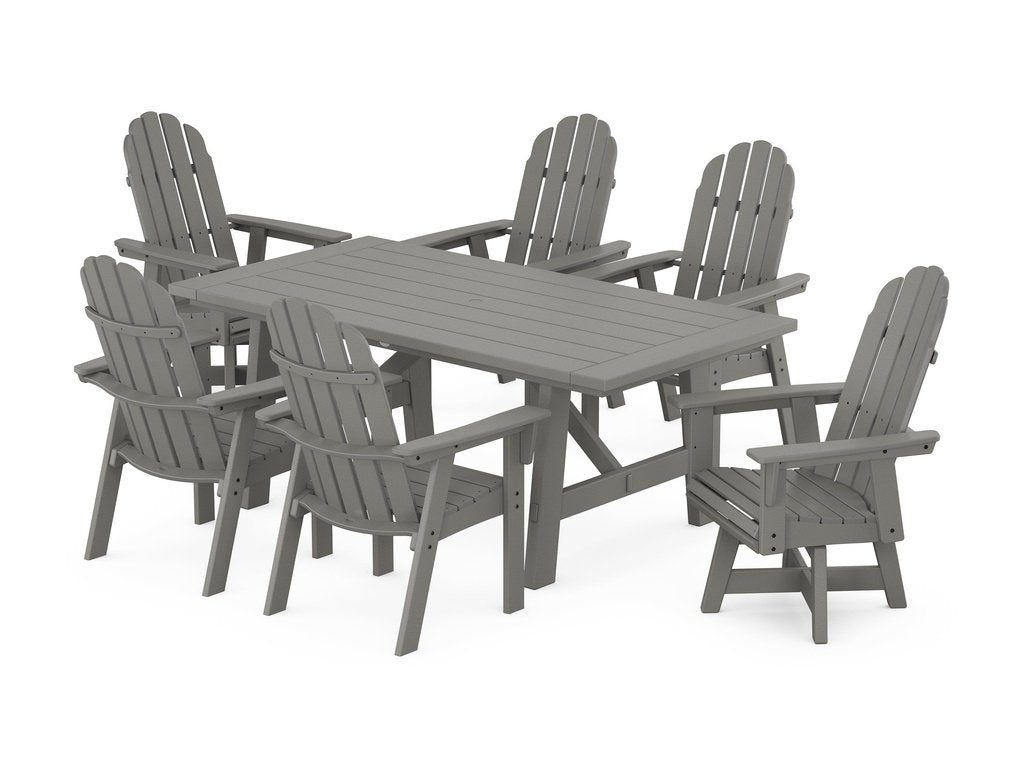 Vineyard Curveback Adirondack Swivel Chair 7-Piece Rustic Farmhouse Dining Set Photo