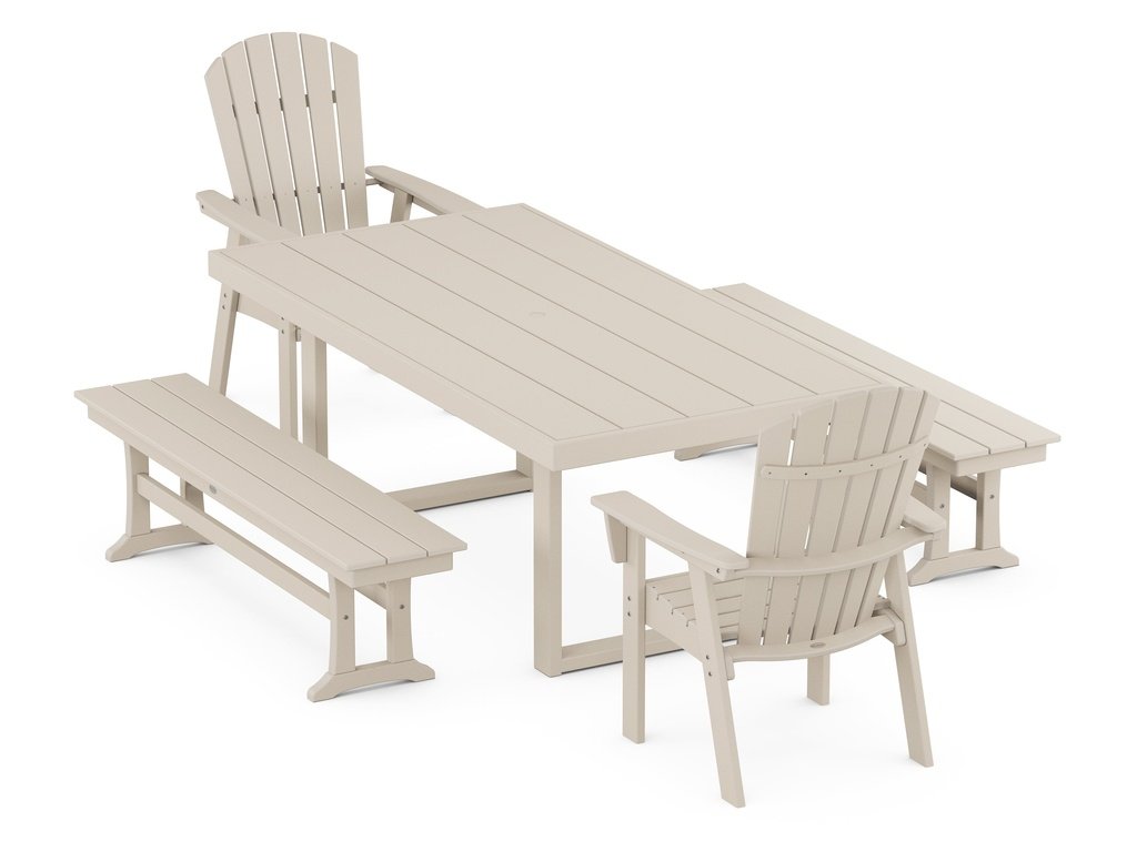 Nautical Curveback Adirondack 5-Piece Dining Set with Benches Photo