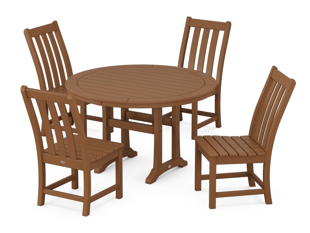 Vineyard Side Chair 5-Piece Round Dining Set With Trestle Legs Photo