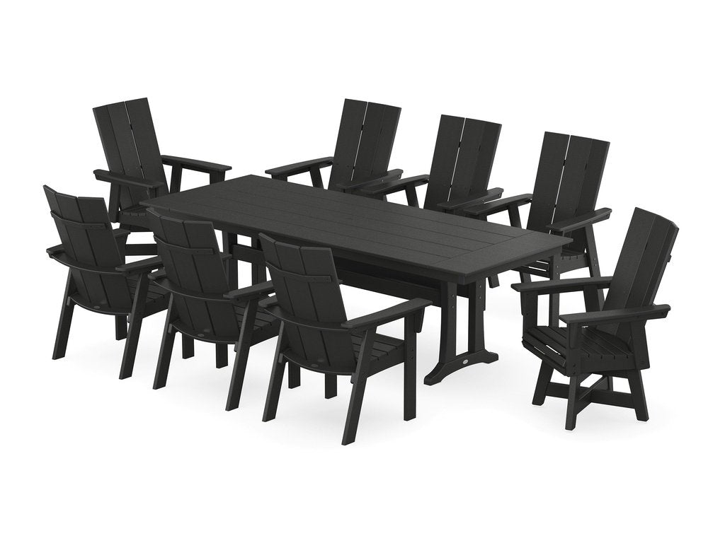 Modern Curveback Adirondack Swivel 9-Piece Farmhouse Dining Set with Trestle Legs Photo