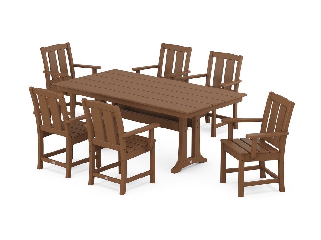 Mission Arm Chair 7-Piece Farmhouse Dining Set with Trestle Legs Photo