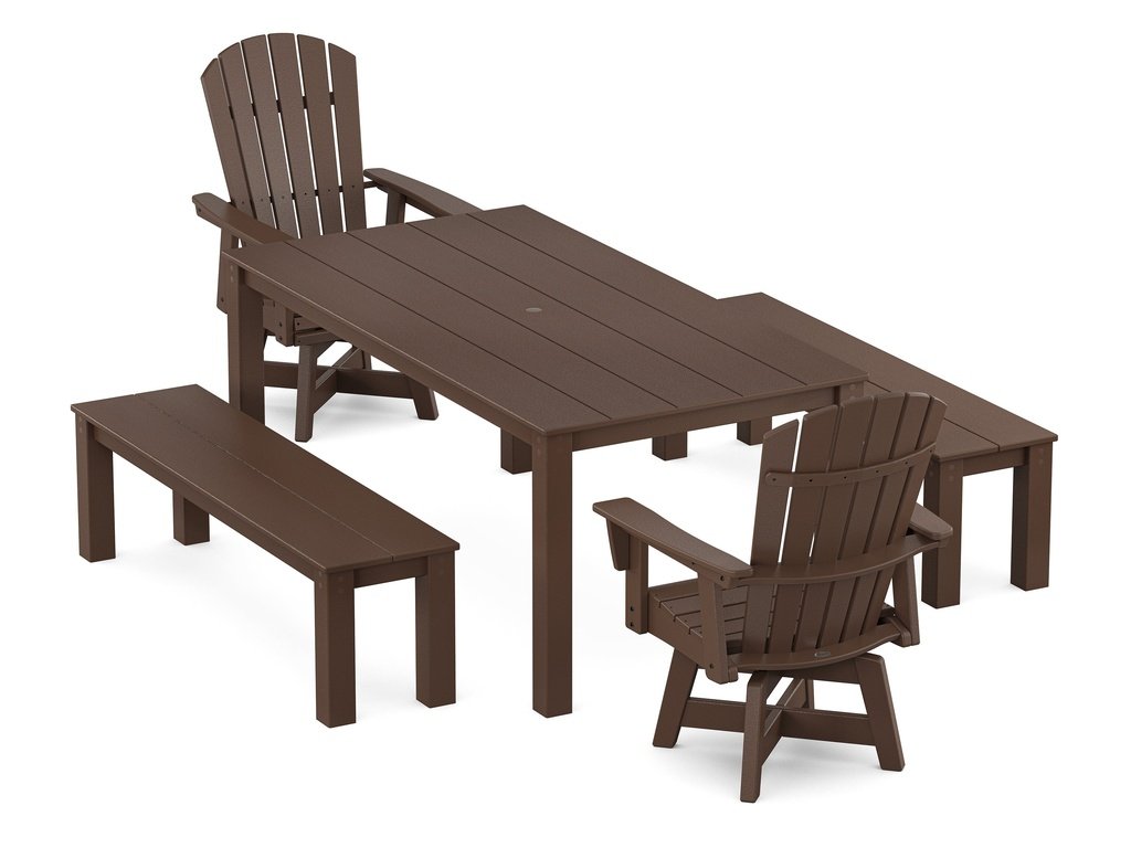 Nautical Curveback Adirondack Swivel 5-Piece Parsons Dining Set with Benches Photo