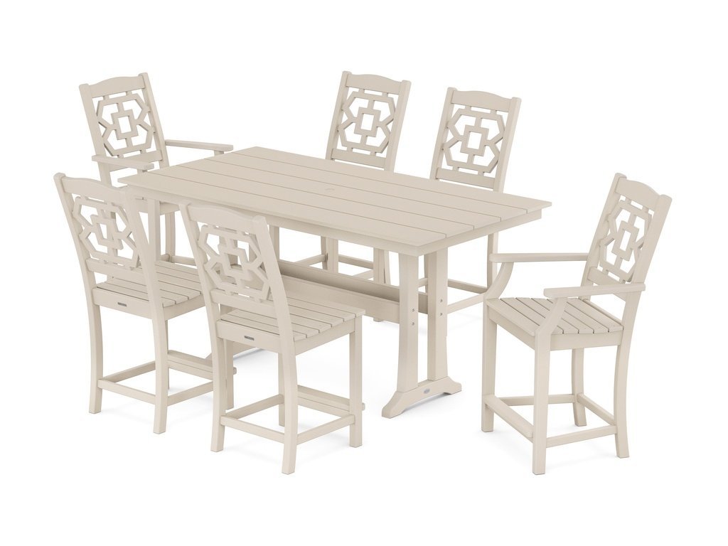 Chinoiserie 7-Piece Farmhouse Counter Set with Trestle Legs Photo