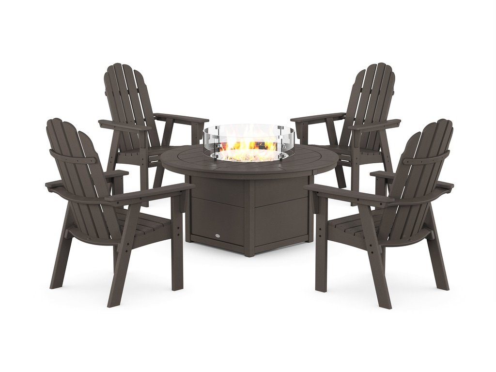 Vineyard 4-Piece Curveback Upright Adirondack Conversation Set with Fire Pit Table Photo