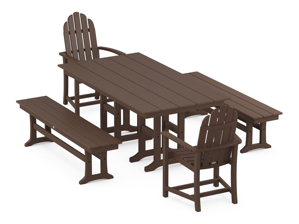 Classic Adirondack 5-Piece Farmhouse Dining Set with Benches Photo