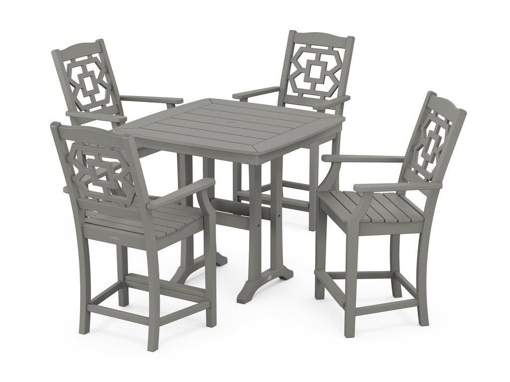 Chinoiserie 5-Piece Counter Set with Trestle Legs Photo