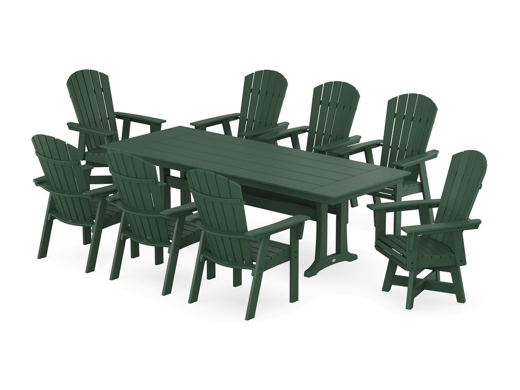 Nautical Curveback Adirondack Swivel 9-Piece Farmhouse Dining Set with Trestle Legs Photo