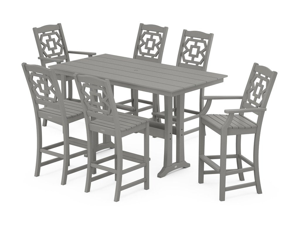 Chinoiserie 7-Piece Farmhouse Bar Set with Trestle Legs Photo