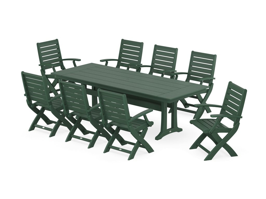 Signature Folding 9-Piece Farmhouse Trestle Dining Set with Trestle Legs Photo