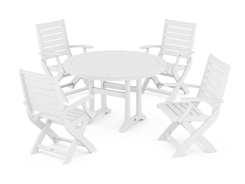 Signature Folding Chair 5-Piece Round Dining Set with Trestle Legs Photo