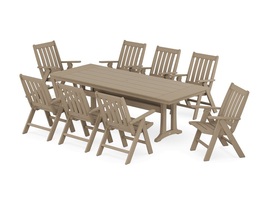 Vineyard Folding 9-Piece Farmhouse Dining Set with Trestle Legs Photo