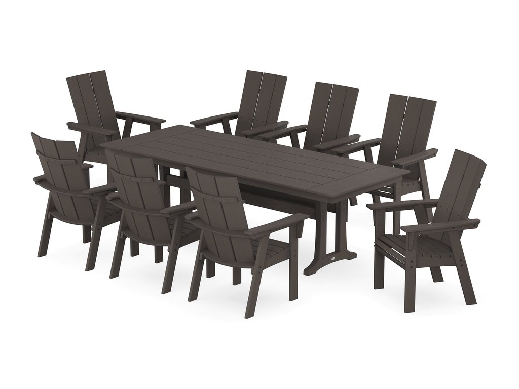 Modern Curveback Adirondack 9-Piece Farmhouse Dining Set with Trestle Legs Photo