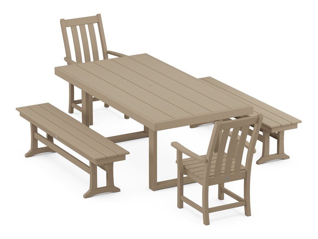 Vineyard 5-Piece Dining Set with Benches Photo