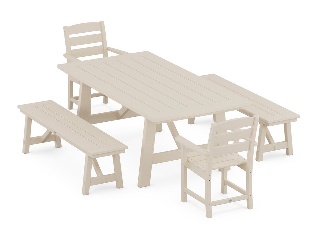 Lakeside 5-Piece Rustic Farmhouse Dining Set With Benches Photo