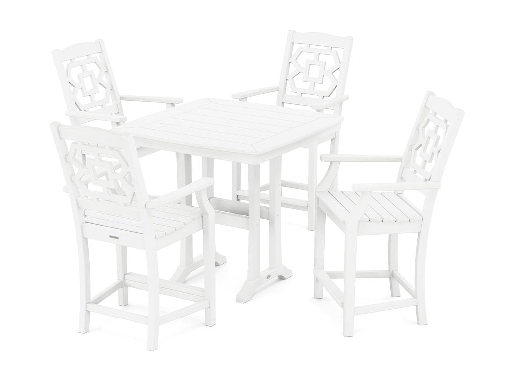 Chinoiserie 5-Piece Counter Set with Trestle Legs Photo