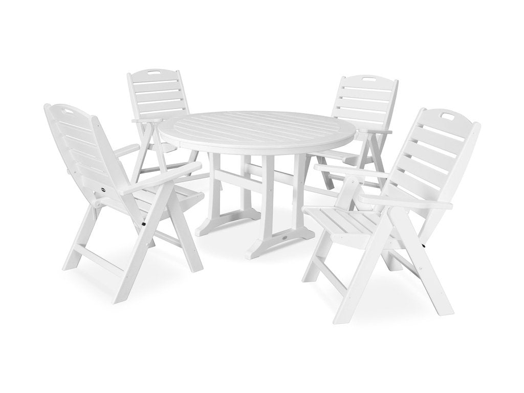 5-Piece Nautical Highback Chair Round Dining Set with Trestle Legs Photo