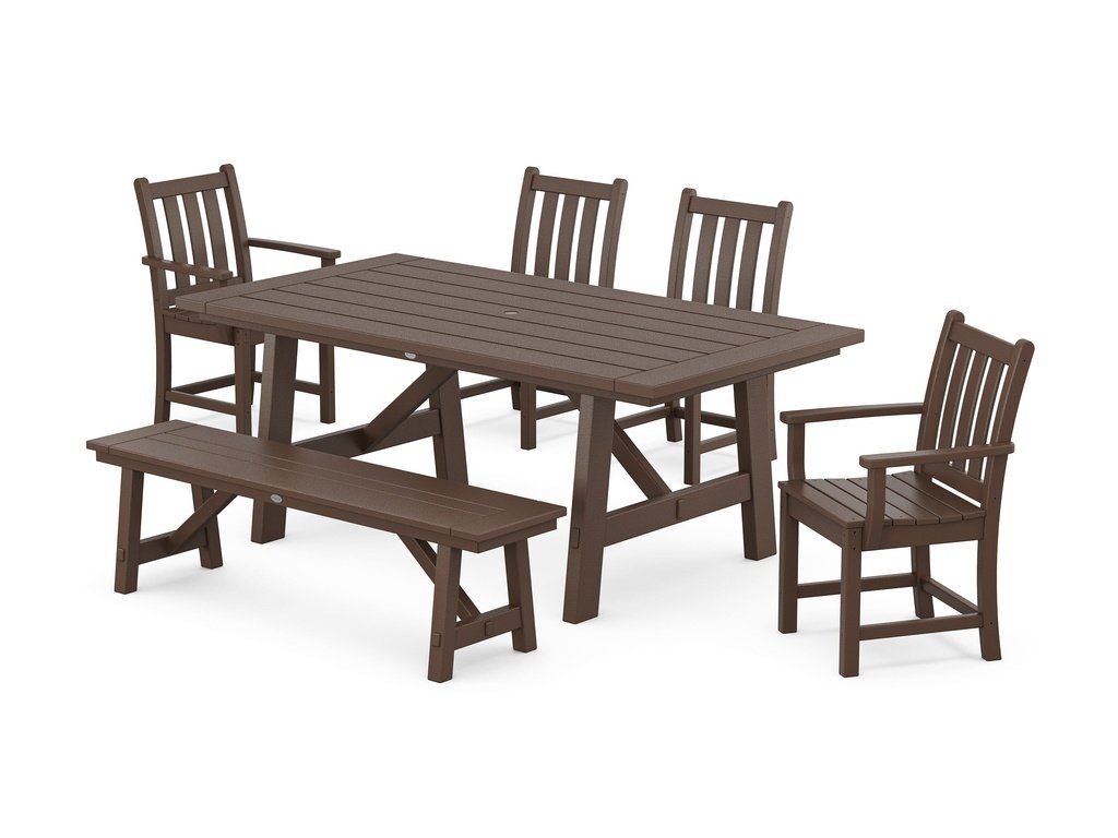 Traditional Garden 6-Piece Rustic Farmhouse Dining Set With Bench Photo