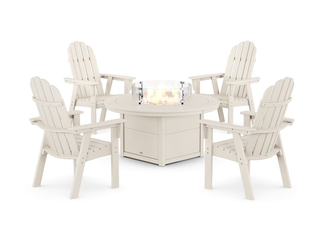 Vineyard 4-Piece Curveback Upright Adirondack Conversation Set with Fire Pit Table Photo