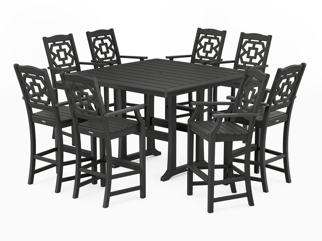 Chinoiserie 9-Piece Square Bar Set with Trestle Legs Photo