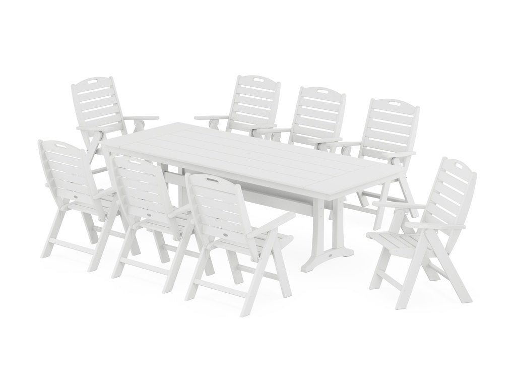 Nautical Highback 9-Piece Farmhouse Dining Set with Trestle Legs Photo