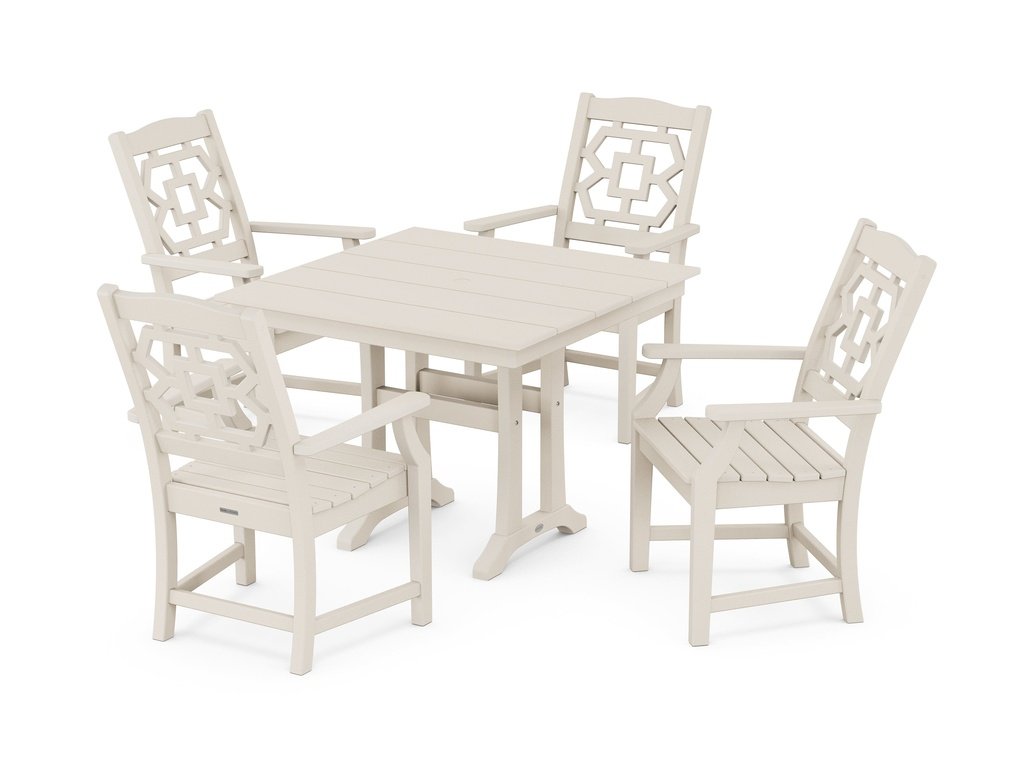 Chinoiserie 5-Piece Farmhouse Dining Set with Trestle Legs Photo