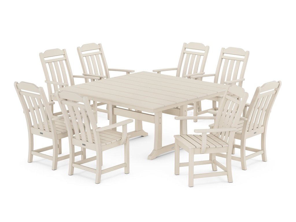 Country Living 9-Piece Square Farmhouse Dining Set with Trestle Legs Photo