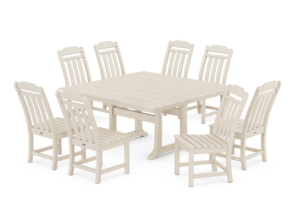 Country Living 9-Piece Square Farmhouse Side Chair Dining Set with Trestle Legs Photo