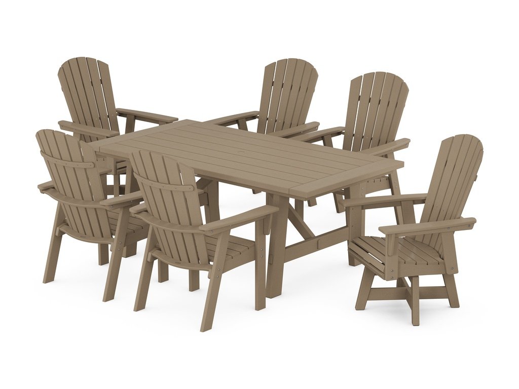 Nautical Curveback Adirondack Swivel Chair 7-Piece Rustic Farmhouse Dining Set Photo