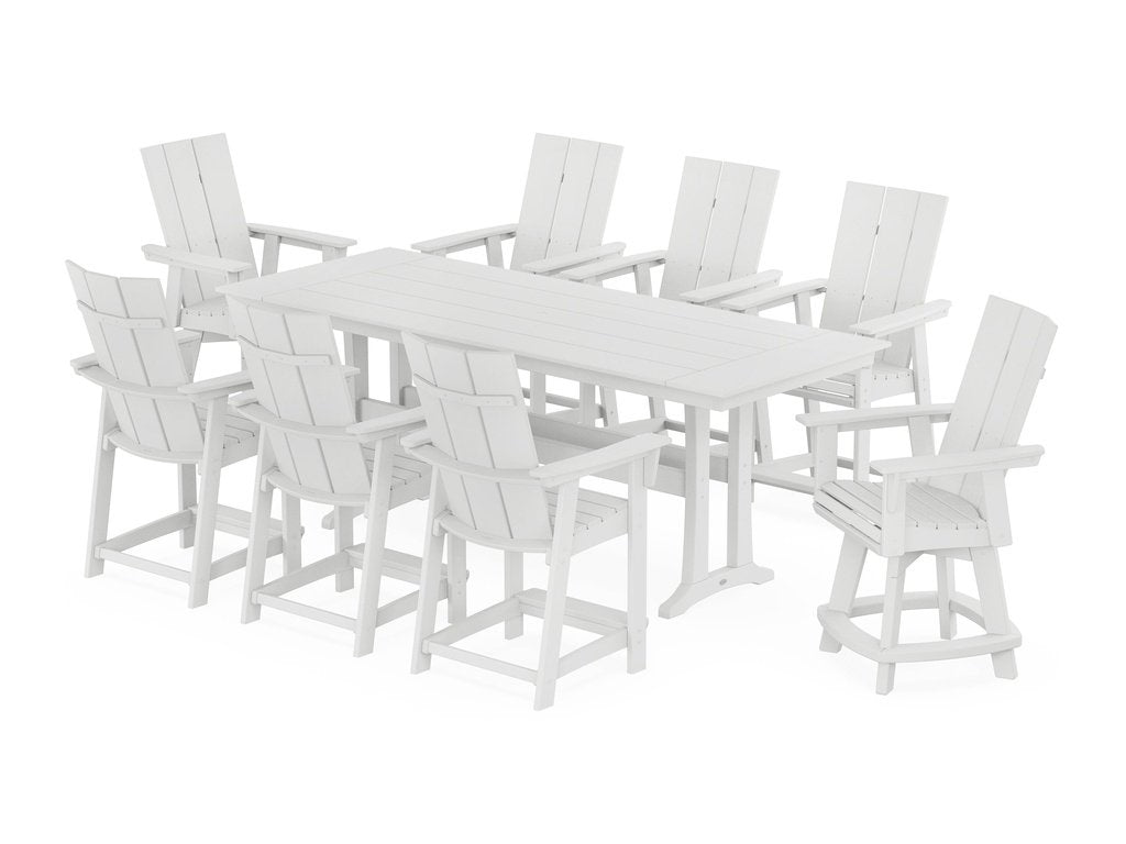 Modern Curveback Adirondack Swivel 9-Piece Farmhouse Counter Set with Trestle Legs Photo