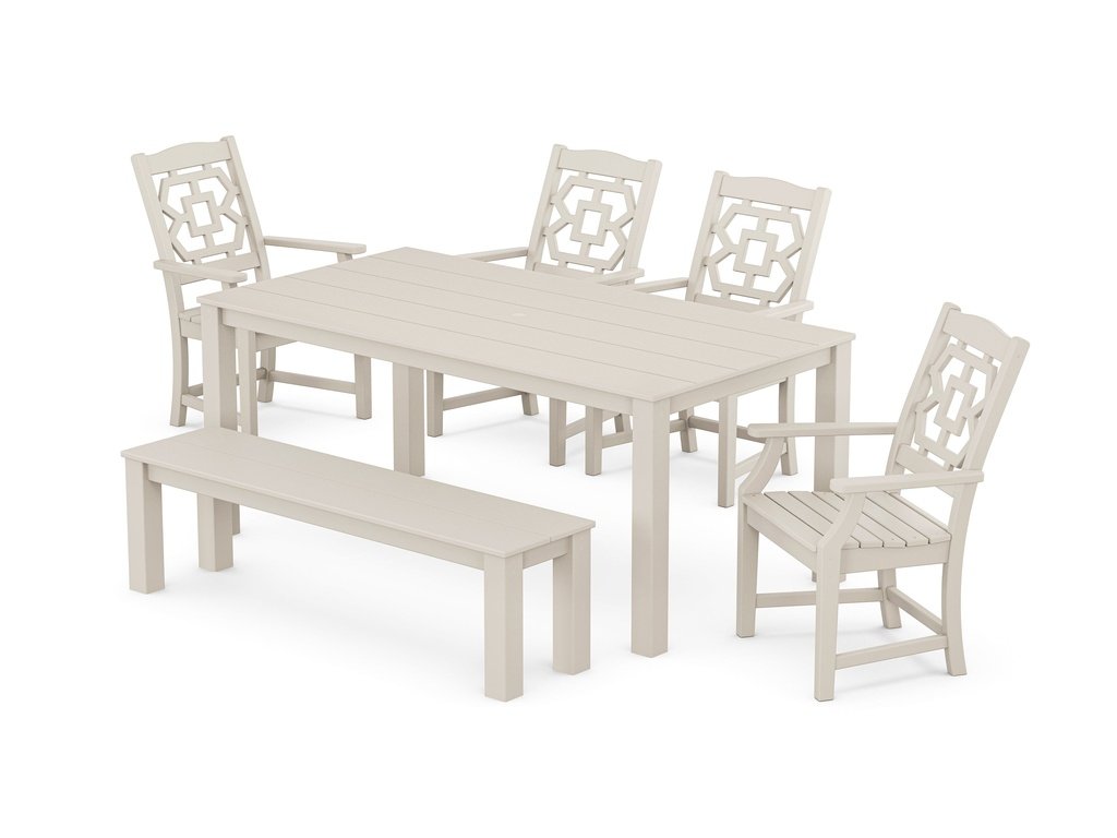 Chinoiserie 6-Piece Parsons Dining Set with Bench Photo