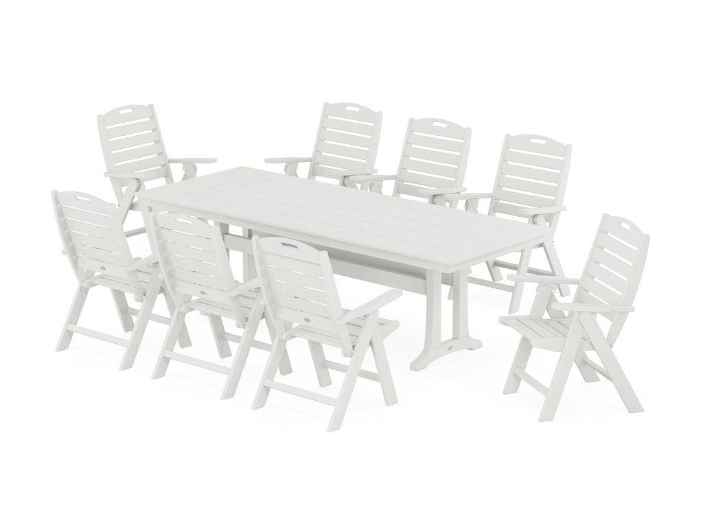 Nautical Highback 9-Piece Farmhouse Dining Set with Trestle Legs Photo