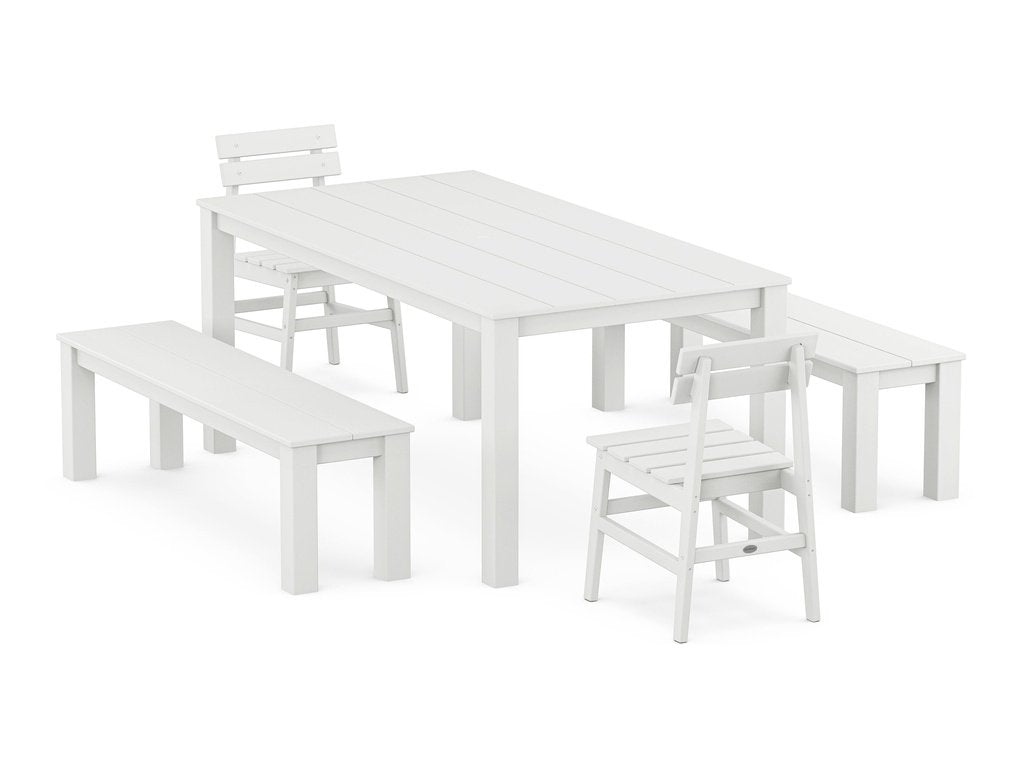 Modern Studio Plaza Chair 5-Piece Parsons Dining Set with Benches Photo