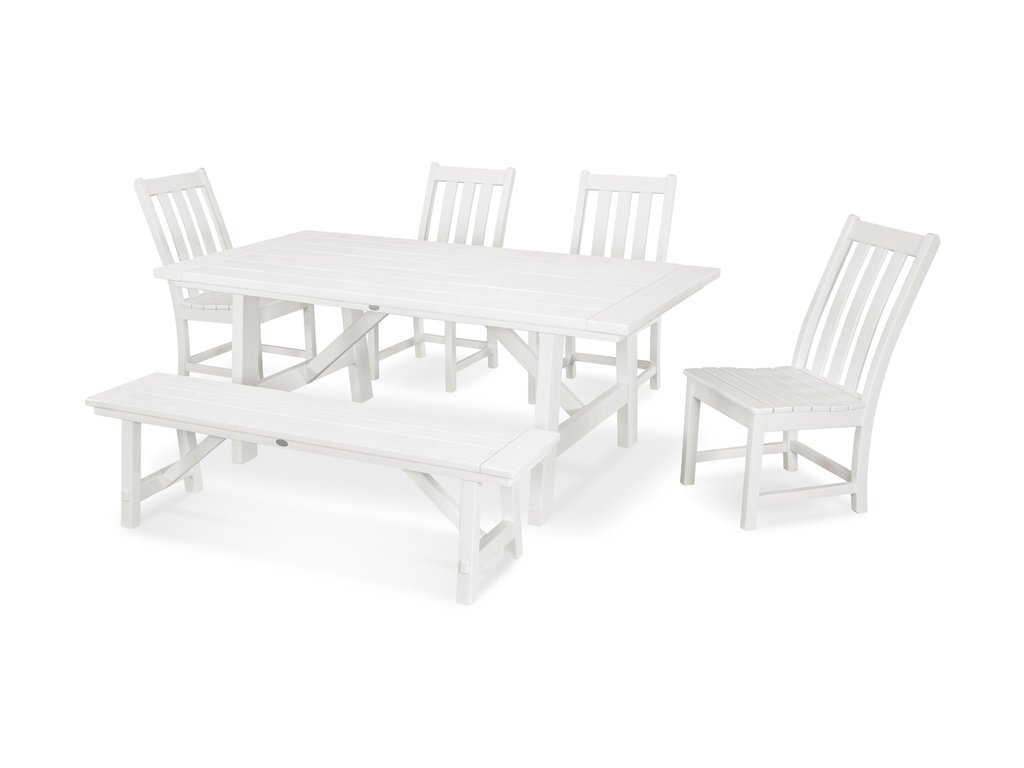 Vineyard 6-Piece Rustic Farmhouse Side Chair Dining Set with Bench Photo