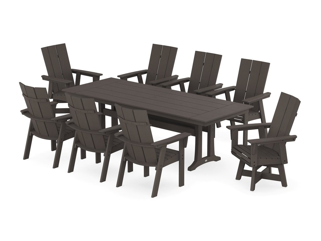 Modern Curveback Adirondack Swivel 9-Piece Farmhouse Dining Set with Trestle Legs Photo