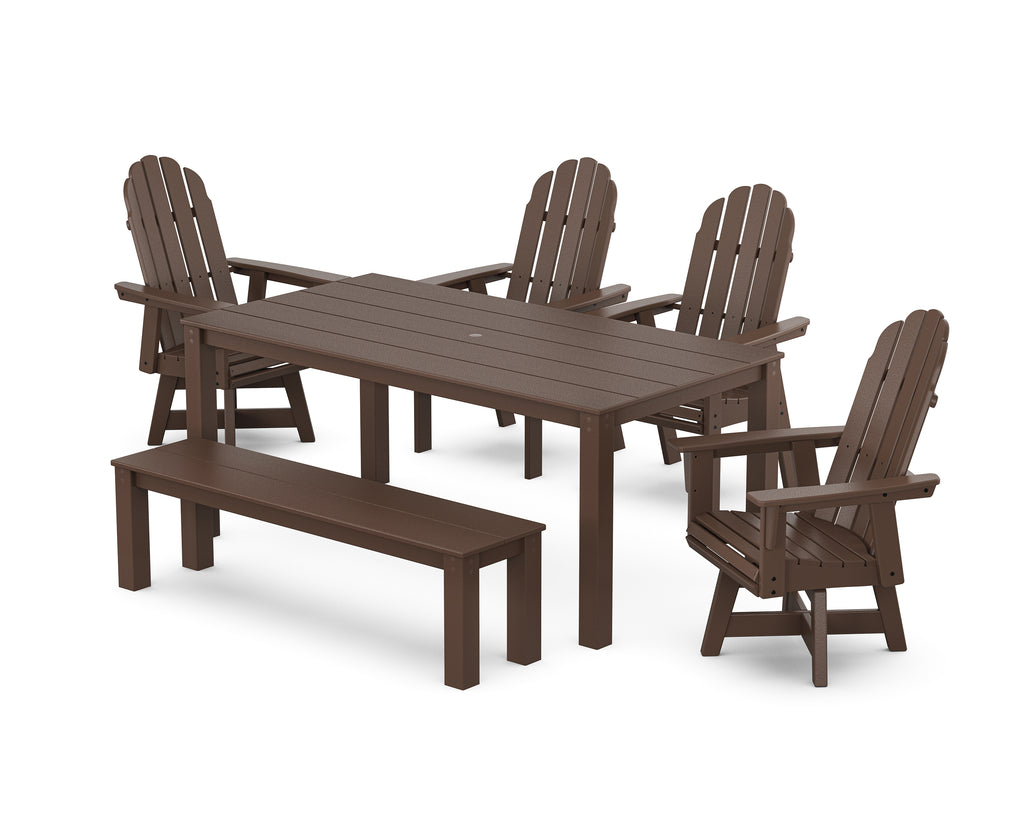 Vineyard Curveback Adirondack 6-Piece Parsons Swivel Dining Set with Bench Photo