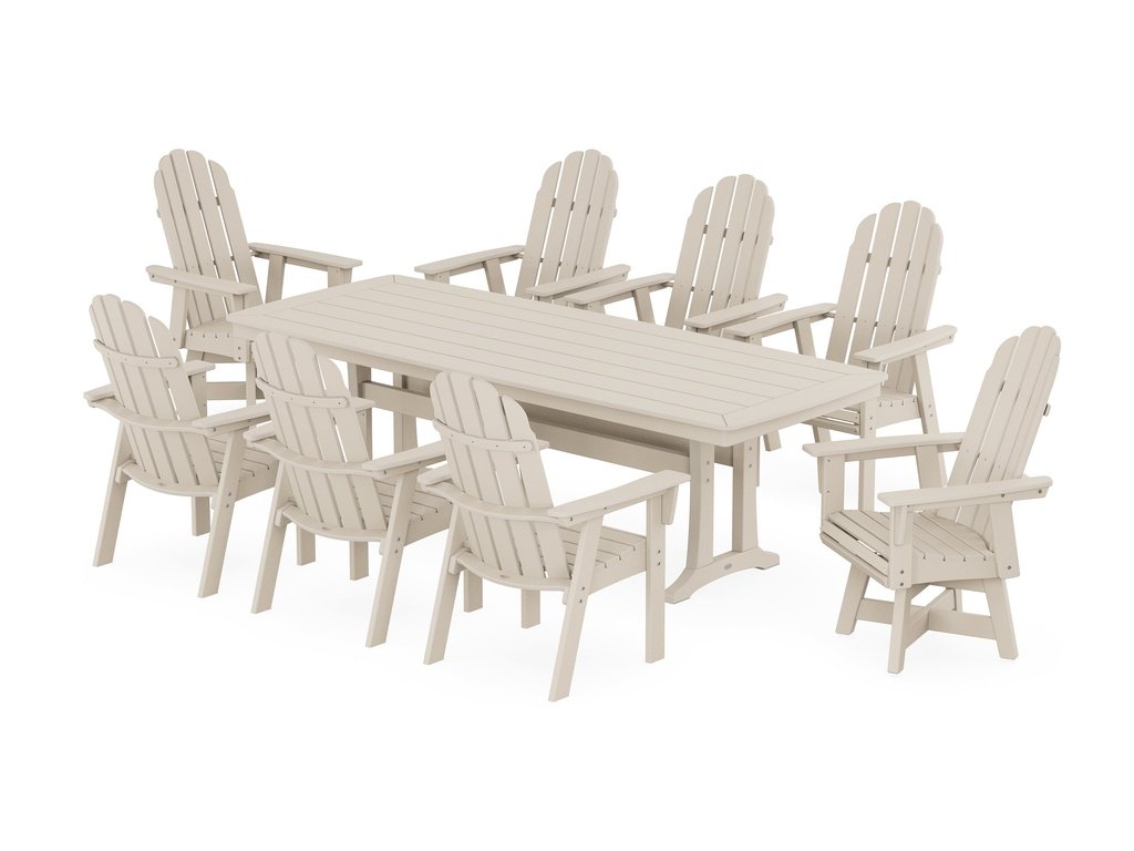 Vineyard Curveback Adirondack Swivel 9-Piece Dining Set with Trestle Legs Photo