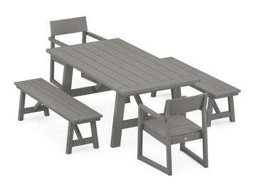 EDGE 5-Piece Rustic Farmhouse Dining Set With Benches Photo