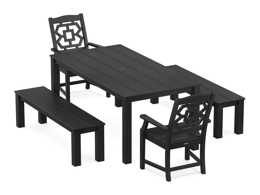 Chinoiserie 5-Piece Parsons Dining Set with Benches Photo