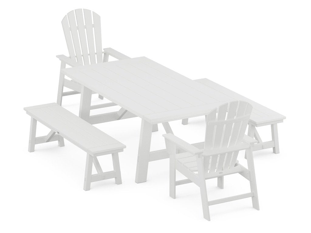 South Beach 5-Piece Rustic Farmhouse Dining Set With Benches Photo