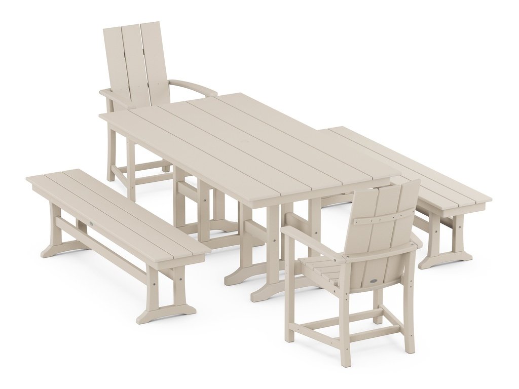 Modern Adirondack 5-Piece Farmhouse Dining Set with Benches Photo