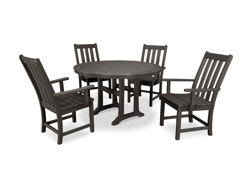 Vineyard 5-Piece Round Dining Set with Trestle Legs Photo