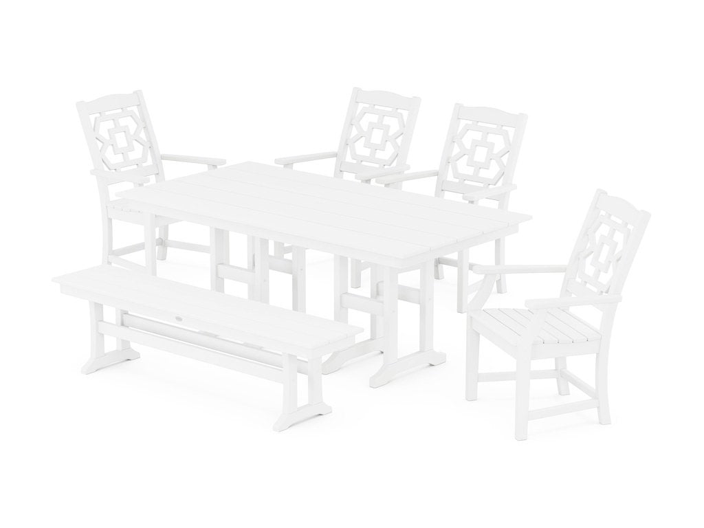 Chinoiserie 6-Piece Farmhouse Dining Set with Bench Photo