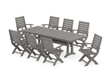 Signature Folding 9-Piece Farmhouse Trestle Dining Set with Trestle Legs Photo