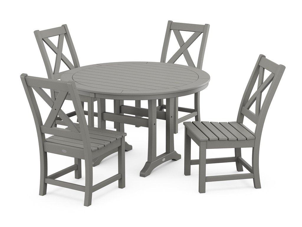 Braxton Side Chair 5-Piece Round Dining Set With Trestle Legs Photo