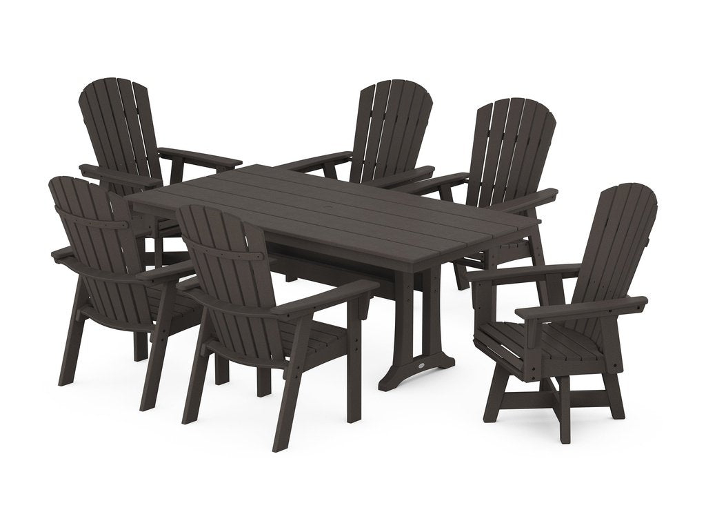 Nautical Curveback Adirondack Swivel Chair 7-Piece Farmhouse Dining Set With Trestle Legs Photo