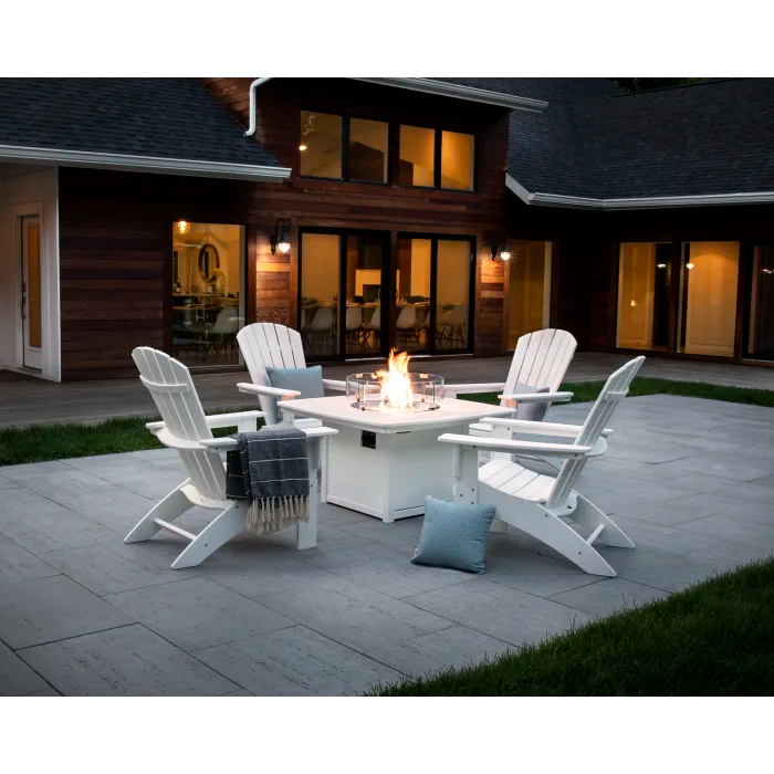 Nautical Curveback Adirondack 5-Piece Conversation Set with Fire Pit Table - Retreat Home Furniture